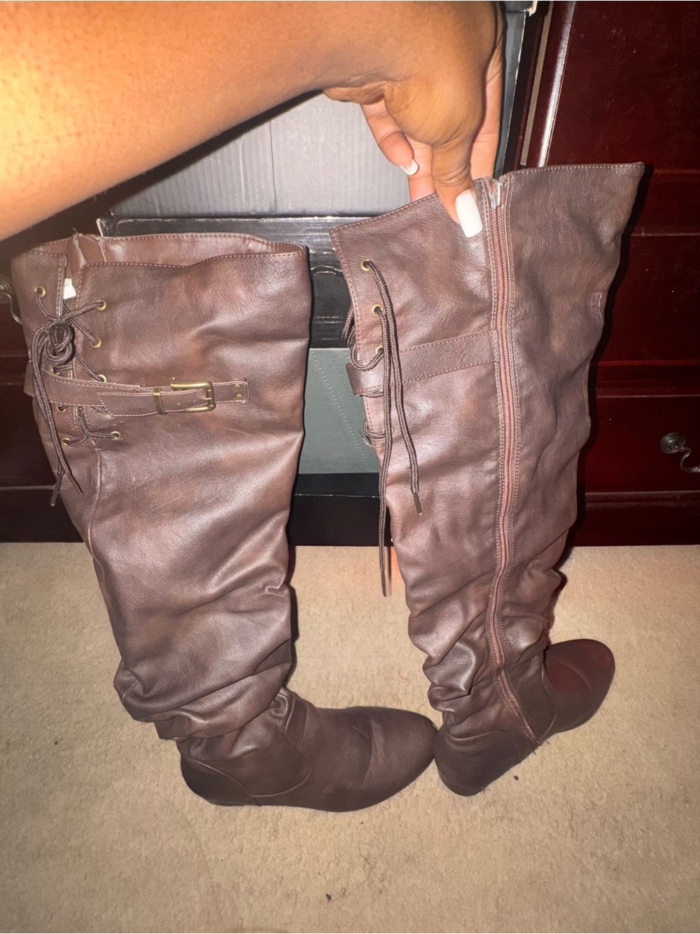 Brown Slouchy Knee-High Boots – Size 10